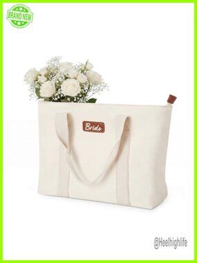 Canvas Tote Bag with Zipper - Bridal Shower Gift for Bride